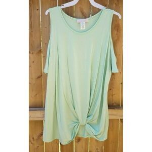 Sage Green Cold Shoulder Top Front Twist Knot Women's Small